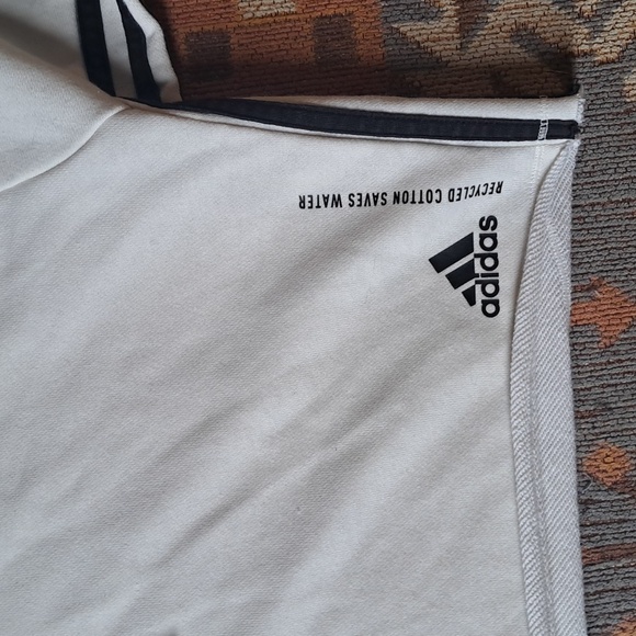 Adidas Hoodie Sweatshirt Womens XS Cropped Recycled Cotton 3 Stripe Performance - Picture 4 of 9